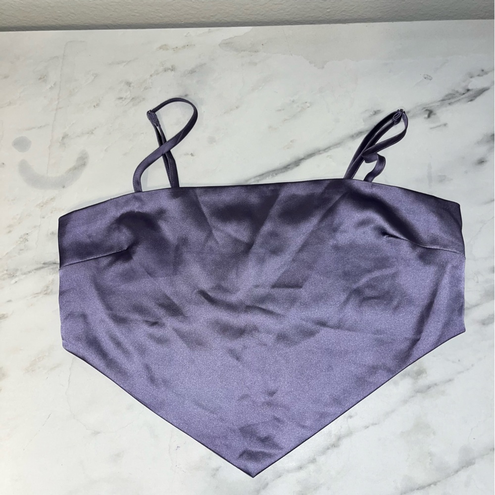 Lavender crop top with “V” bottom cut